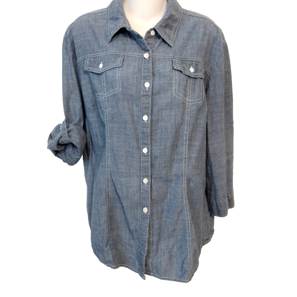 Hester & Orchard Women's Size XL Blue Shirt Top 3/4 Sleeve Collared Button-Up - Picture 6 of 10